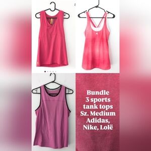 Bundle Of 3 Pink Athletic Tank Tops In Size medium - Nike + Adidas + Lolë